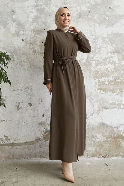InStyle Salvia Casual Sleeve Piping με σχέδιο Abaya - Καφέ