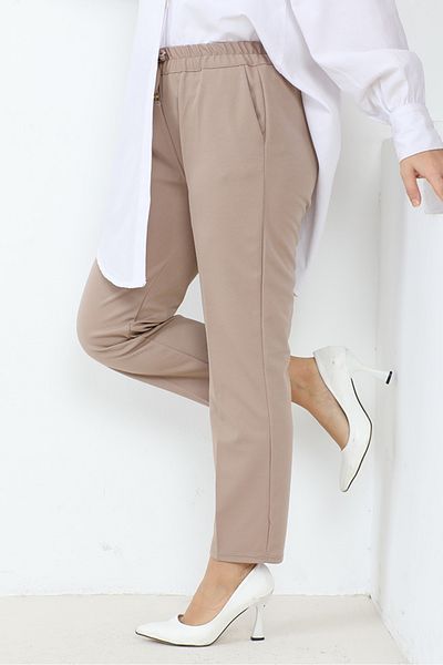 Bestenur Zülal Elastic Waist Pocket Trousers 651 - Stone