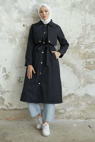 InStyle Trench cu curea acoperit Nalyes - negru