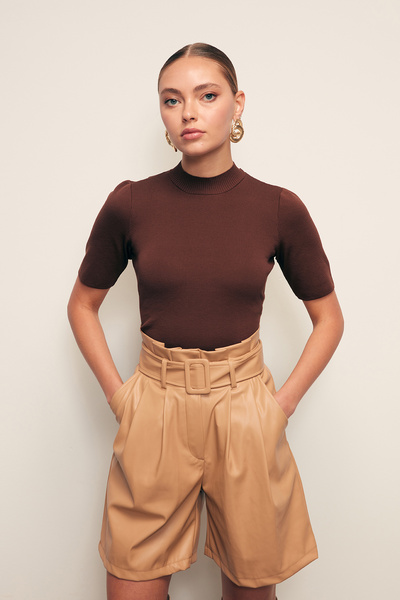 Sateen Tricotaj pe jumătate de pescar - maro