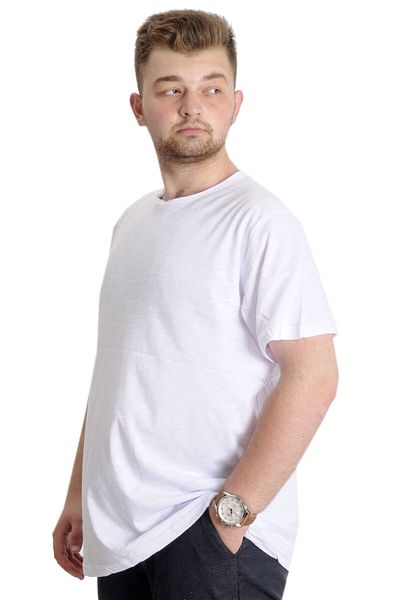 ModeXL Ανδρικό μπλουζάκι Mode XL Plus Size FLAM γιακά Basic 20035 Λευκό