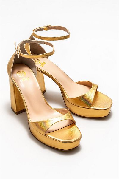 Elle Shoes Sandale cu toc de damă din piele aurie