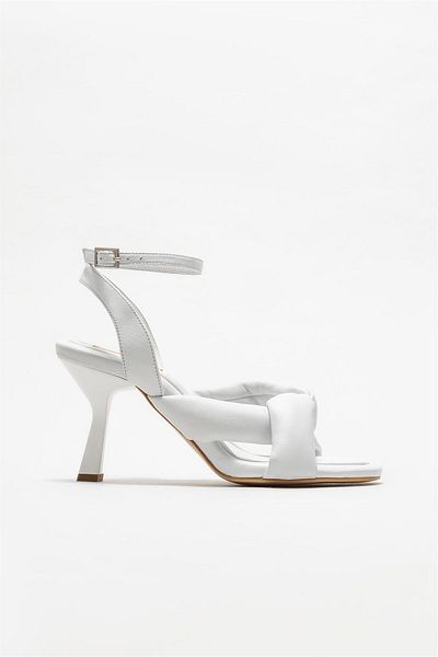 Elle Shoes White Leather Women's Heeled Sandals