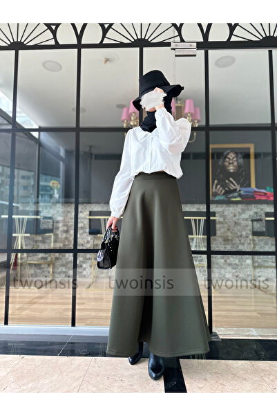 two in sis Scuba Long Flared Skirt Puff Scuba Flared Skirt Long Scuba Skirt Hijab Scuba Skirt