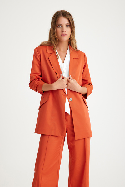 Just Like You Turuncu Kolları Büzgülü Blazer Kadın Ceket