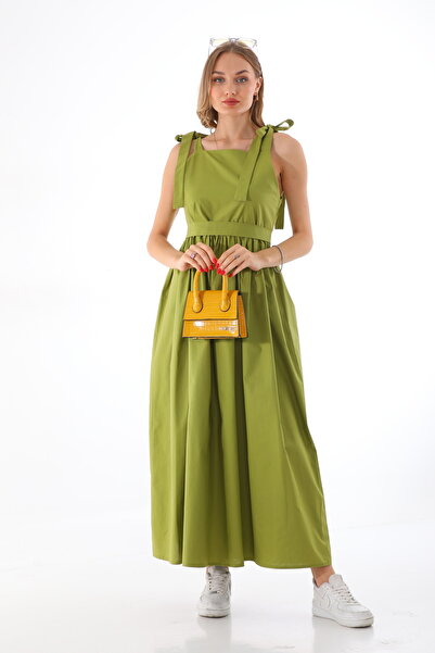 Moda Lippa Πράσινο φιστίκι με ζώνη που κυματίζει πάνω από τον ώμο