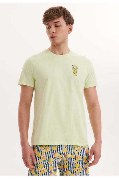 WESTMARK LONDON Ανδρικό μπλουζάκι Wmcocktaıl από βαμβακερό πράσινο με τύπωμα Crew Neck Regular Fit