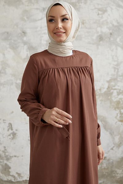 InStyle Φόρεμα Yena με ρόμπα και δεμένα μανίκια - Bitter Brown