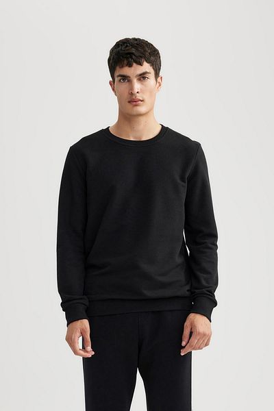 DeFacto Μαύρο φούτερ με κανονική εφαρμογή Crew Neck Basic απλό φούτερ M7851az23au