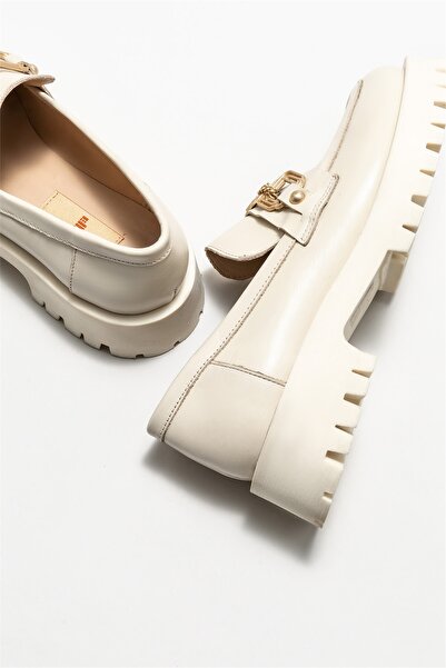 Elle Shoes Bej Deri Kadın Loafer