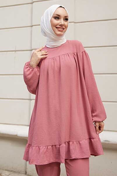 InStyle Dvojitá súprava živej sukne volánik - ružová