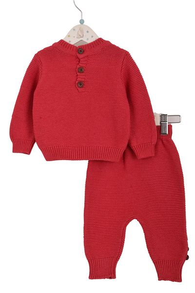 Minora Knitwear Button Detailed 3-Piece Set Red