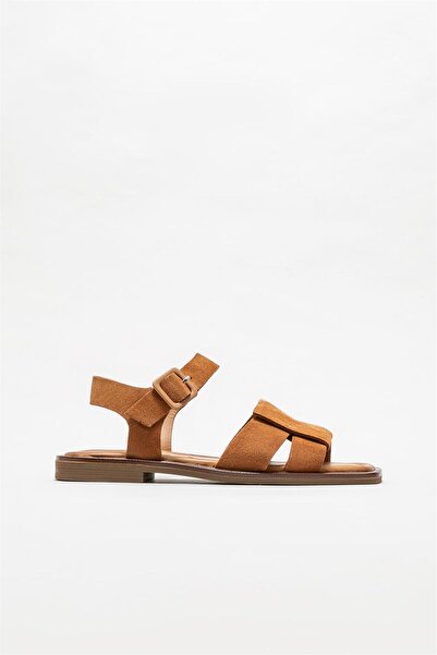 Elle Shoes Ταν Δερμάτινα Γυναικεία Flat σανδάλια