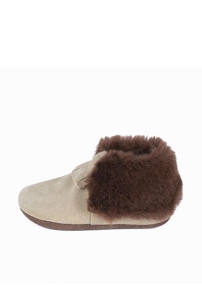 YoYo Junior Genuine Leather Cream Suede Outer Fur Detailed Baby Booties