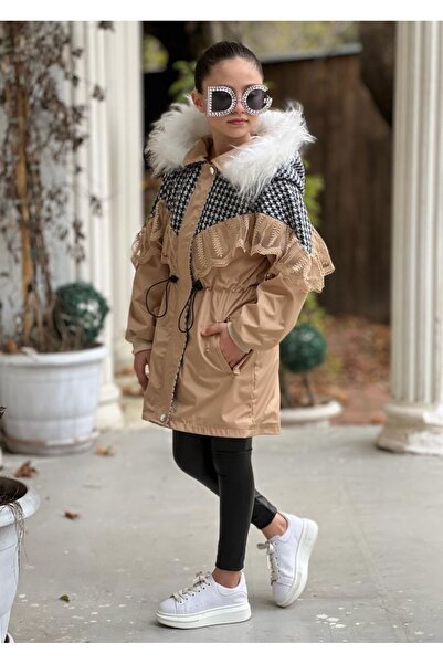 tunay moda Houndstooth Fur Coat