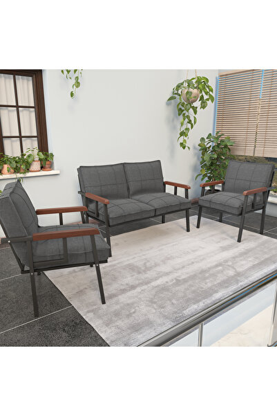 Mygusi Modern Balkon, Bahçe, Cafe, Metal Kanepe Koltuk Takımı , Bahçe Mobilyası, 211 - Koyu Gri
