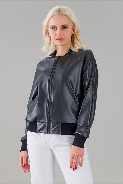 Bold & Young Palton bomber pentru femei din imitație de piele, fleece, cu buzunar cu fermoar