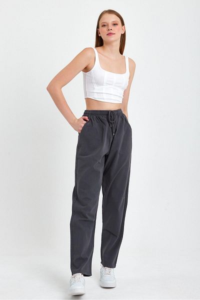 COMBİNE MİCHAİL Smoked High Waist Elastic Waist Linen Trousers