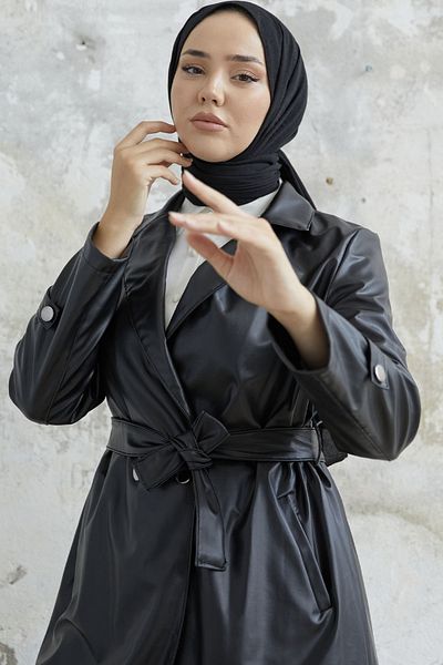 InStyle Darina Belted Leather Trench - Μαύρο