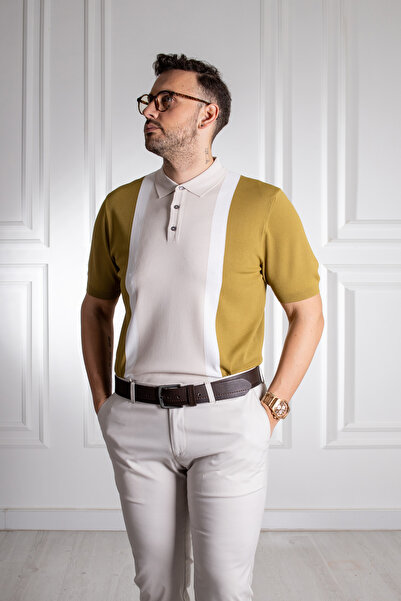 Sarar Μπλουζάκι Polo Neck Beige Green Slim Knitwear