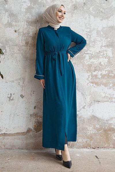 InStyle Abaya cu mâneci casual Salvia cu modele - Albastru Petrol