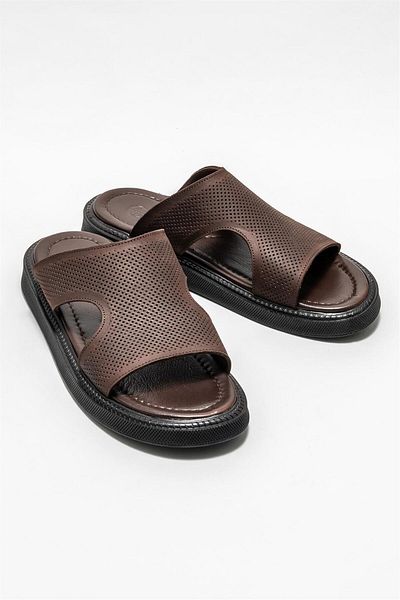 Elle Shoes Brown Leather Men's Slippers