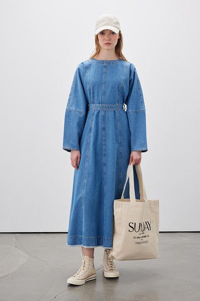Manuka Belted Long Denim Dress Blue