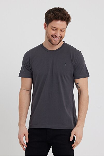 COMBİNE MİCHAİL Ανδρικό κοντομάνικο μπλουζάκι Smoked Slim Fit Crew με λαιμόκοψη