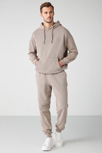 GRIMELANGE Felıx Men's Regular Fit Faded Effect Embroidered Sweatpants with Flexible Fabric