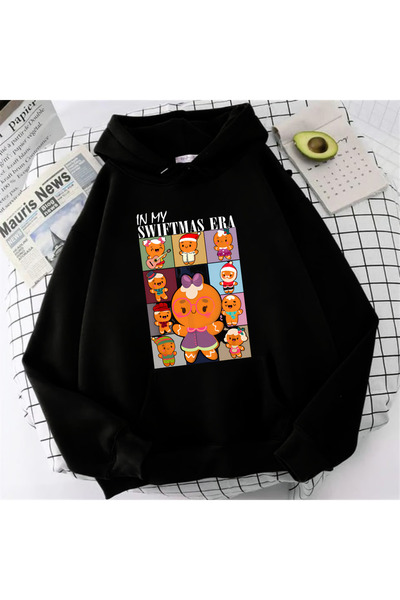 Toum Blunt Blunt Bomboane de Crăciun cu imprimeu negru unisex oversize cu glugă