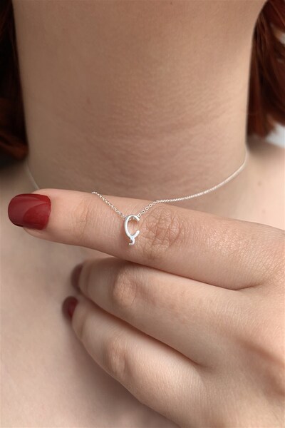 Ziu 926 Ayar Üç Boyutlu Gümüş Kaplama Ç Harfli Kolye Uzunluk 42 Cm