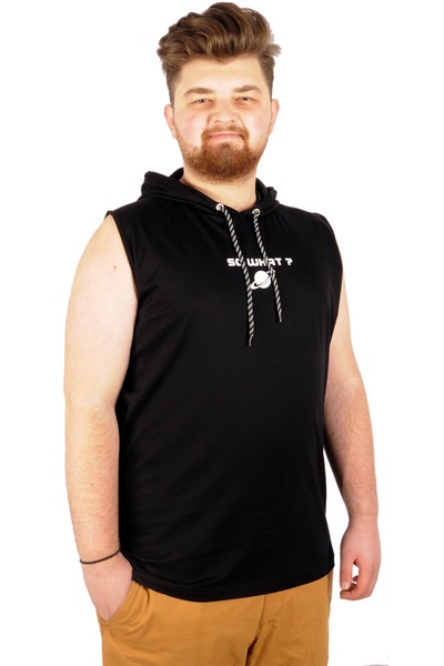 ModeXL Mode Xl Large Size Men's Sleeveless Hoodie So What 21126 Black