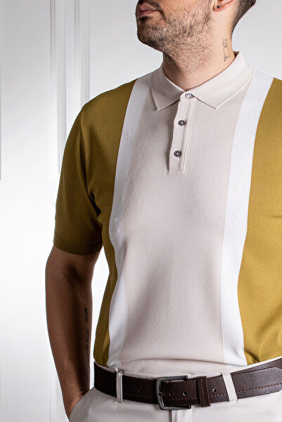 Sarar Μπλουζάκι Polo Neck Beige Green Slim Knitwear