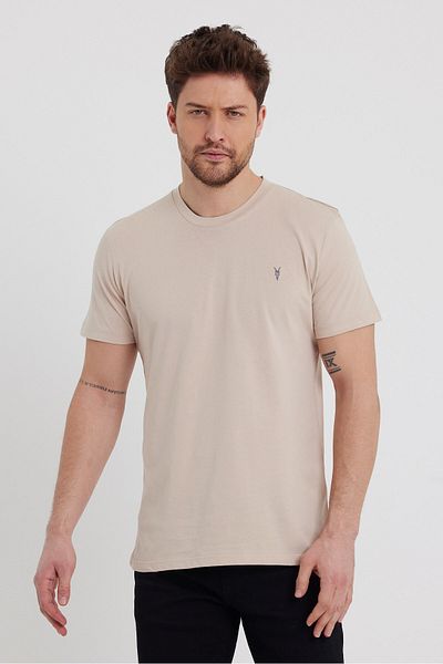COMBİNE MİCHAİL Tricou cu mânecă scurtă, 100% bumbac, cu mânecă scurtă, de culoare bej, pentru bărbați