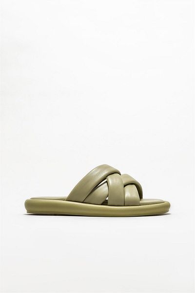 Elle Shoes Green Leather Women's Slippers