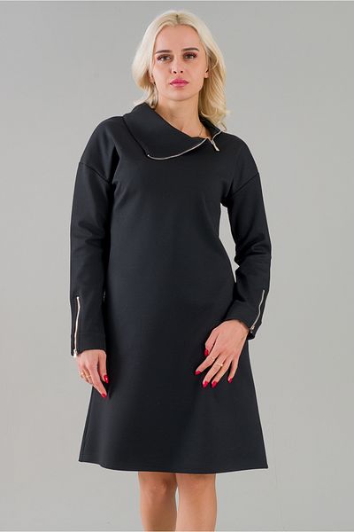 Bold & Young Rochie de buzunar cu mânecă lungă, cu guler șal, cu fermoar, de culoare neagră