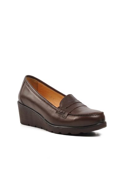 AYAKMOD 04067 Black Genuine Leather Women's Wedge Heel Shoes