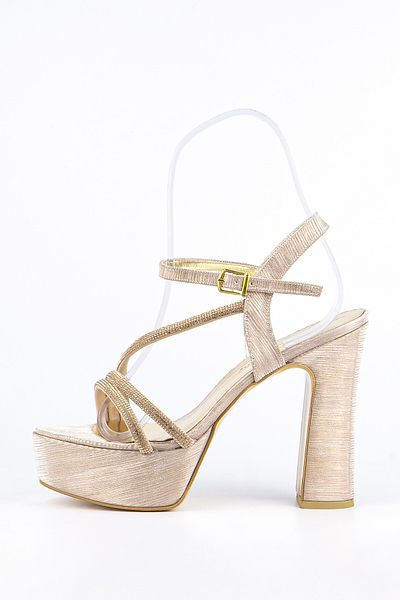 E&L Company 13.5cm COPPER GOLD glitter fabric evening shoes, guaranteed to run