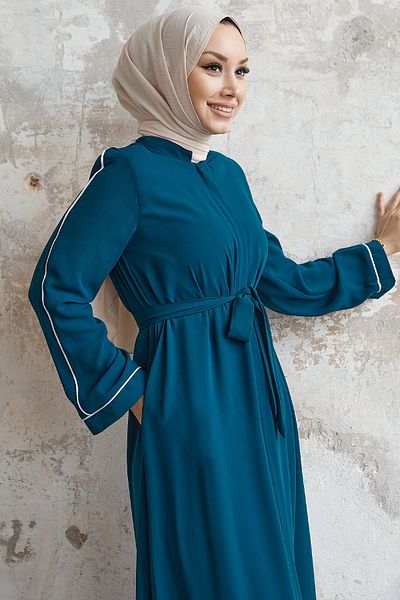 InStyle Abaya cu mâneci casual Salvia cu modele - Albastru Petrol