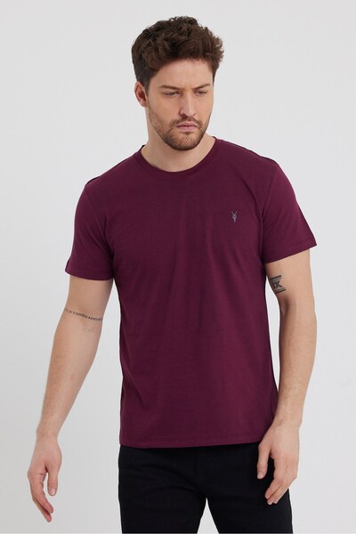 COMBİNE MİCHAİL Ανδρικό κοντομάνικο μπλουζάκι Claret Red Slim Fit Crew Neck 100% βαμβακερό