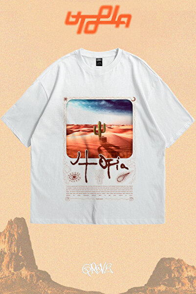 Grove Fashion Tricou oversize unisex cu imprimeu cactus Travis Scott Alone