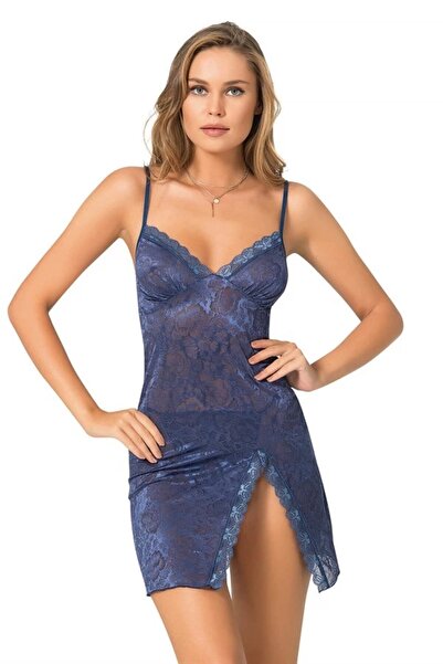 AHU Primoda 8051 Saten Kısa Gecelik Lacivert