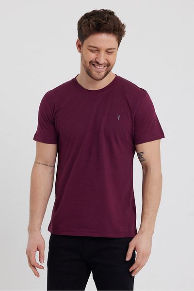 COMBİNE MİCHAİL Tricou pentru bărbați, roșu Claret, cu mânecă scurtă, 100% bumbac, cu decolteu triplu