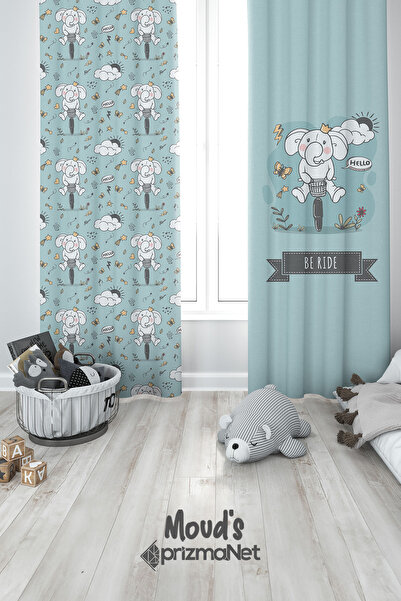Moud's Дитяча та дитяча кімната з принтом велосипеда та слона, штора з 2 поло...