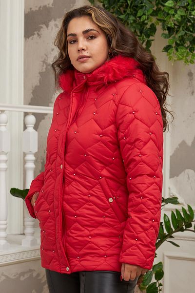 RMG Dropped Women's Plus Size Red Quilted Coat