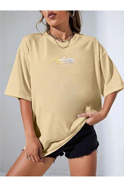 ORLONTEX Tricou oversize cu imprimeu Malibu bej pentru damă