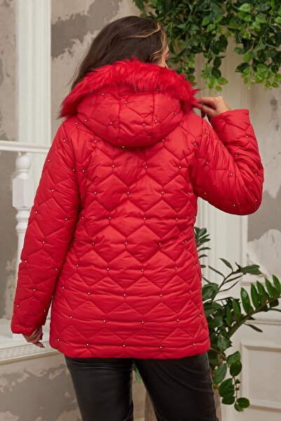 RMG Dropped Women's Plus Size Red Quilted Coat
