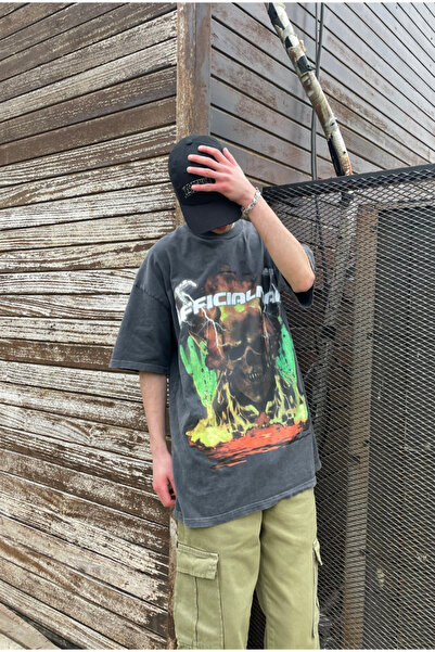 serline Zvanična Skull Acid Wash Oversize kroj T-shirt