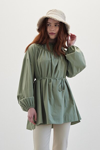 Manuka Gathered Collar Tunic Green