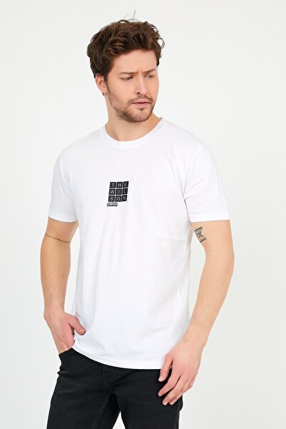 COMBİNE MİCHAİL Tricou de bază cu imprimeu de culoare albă cu decolteu triplu 1330